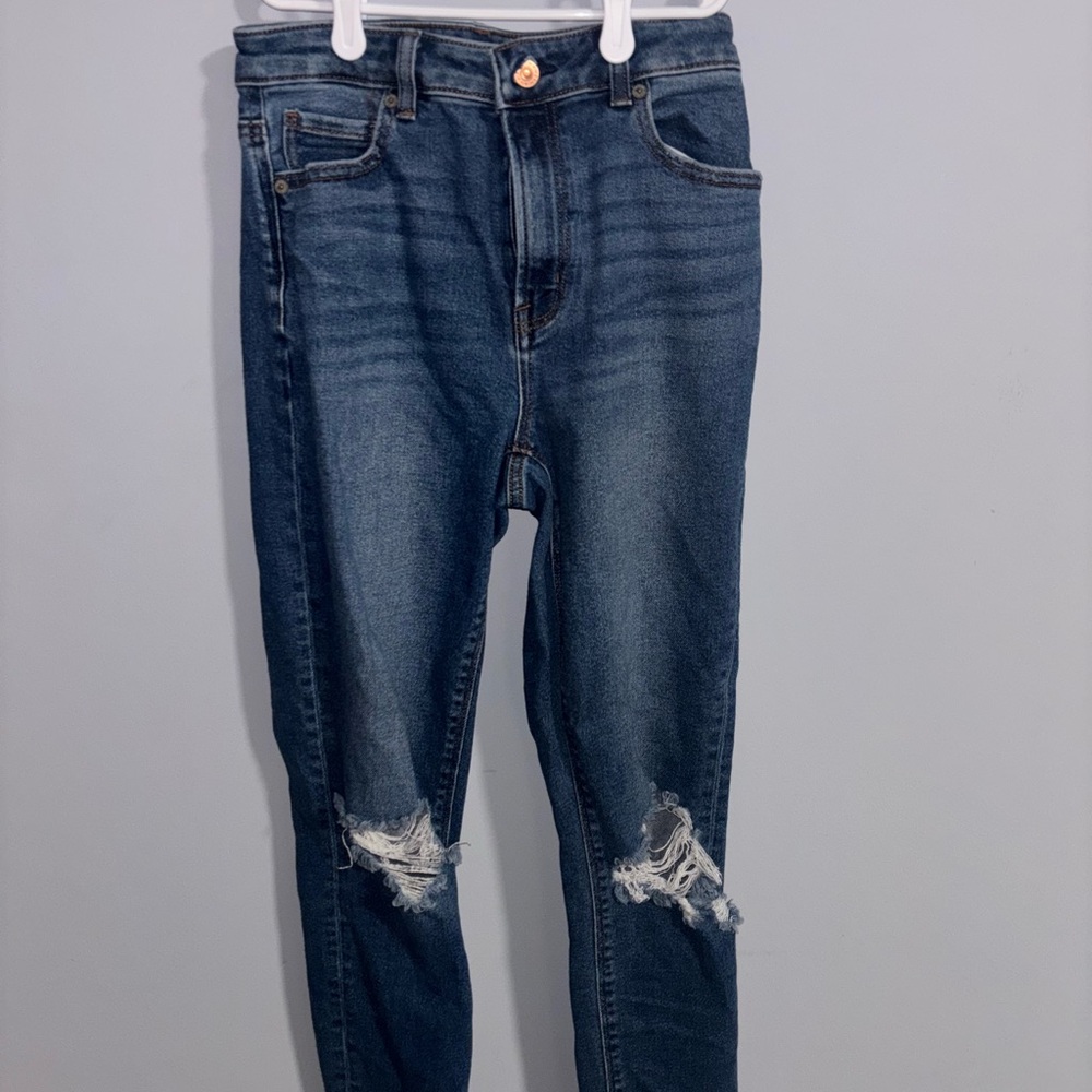 American Eagle Outfitters Dark Blue Distressed Skinny Jeans
